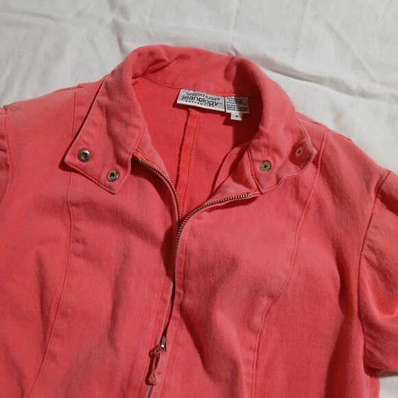 Newport News Jeanology Sz 4 Coral Cotton/Spandex Blend Jean Jacket Zip-Pockets - Picture 6 of 15